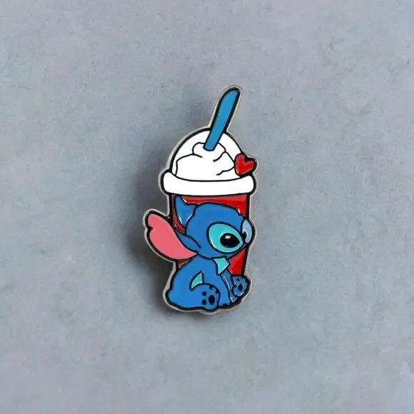 Fantasy Pin Stitch Kawaii Milkshake Heart Cute Valentine’s Gift Disney Cartoon - Picture 1 of 2